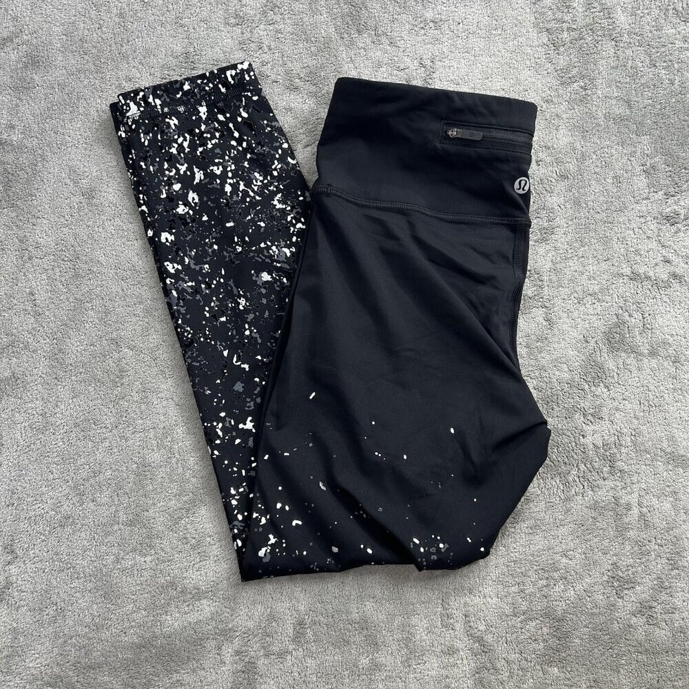 Lululemon Leggings Womens 6 Speed Wunder Run Speckle Shine Black Silver Yoga